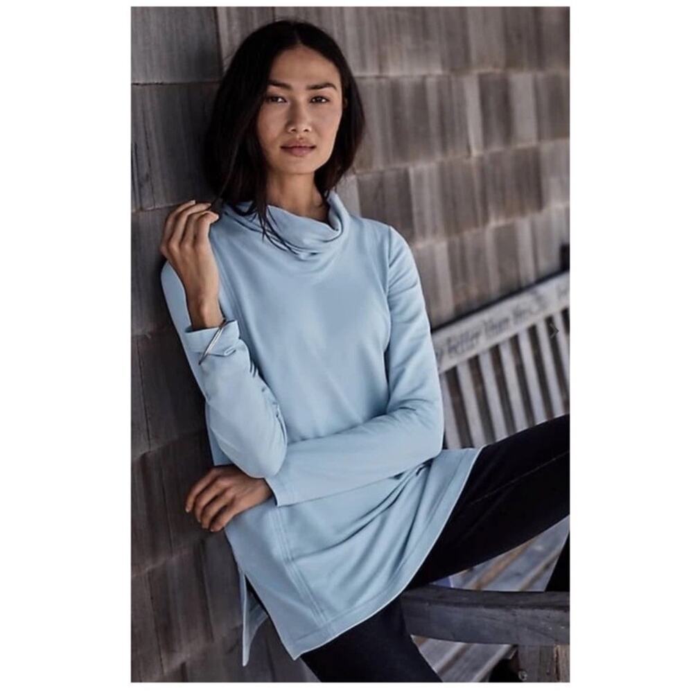 J. Jill Womens Tunic Pima Cotton Modal Stretch Cowl Neck Blue Preppy Coastal L - Picture 1 of 10